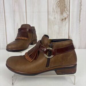 Naot Leather Ankle Boots Fringe Kiltie Comfort Bootie Brown Size EU36/US 5-5.5